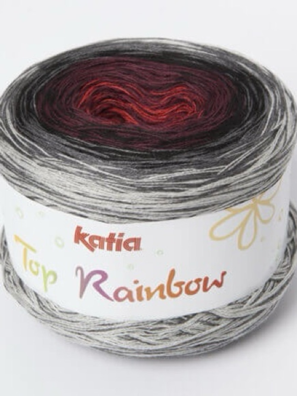 Two Skeins Katia Top Rainbow Gray & Red Gradient